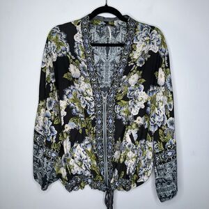 Free People Women’s Wildflower Cinched Kimono Zip Front Boho Floral Size XS/S
